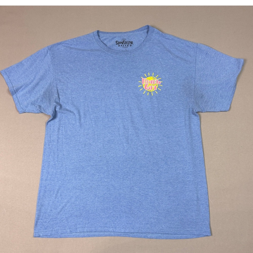 Sunshine Raised Beach Girl Flip Flops Graphic T-Shirt Blue Large